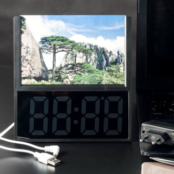 Настольные часы Led зеркальные с фоторамкой Черные