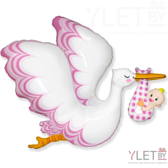 Шар (38''/97 см) Фигура, Аист принес девочку, Розовый