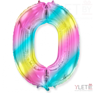 Шар (40''/102 см) Цифра, 0, Диагональная радуга, Градиент