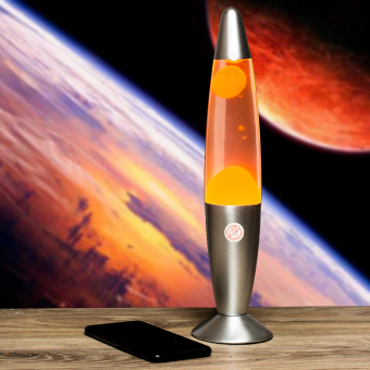 Лава лампа с воском в сером корпусе 42 см Оранжевая