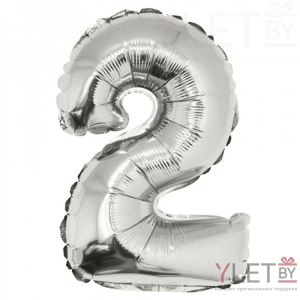 Шар (32''/81 см) Цифра, 2, Серебро