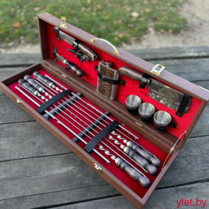 Набор с шампурами для шашлыка в чемодане Premium, 18 предметов, коричневый 1007 Кизляр