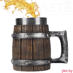 Кружка большая "Бочка " (металл внутри)