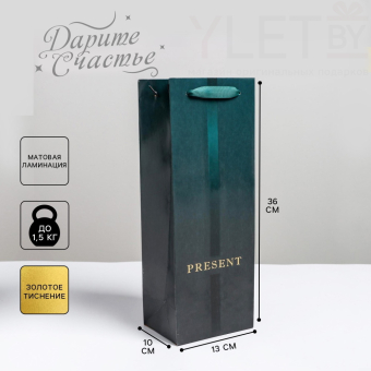 Пакет ламинированный под бутылку Present, 13 x 36 x 10 см