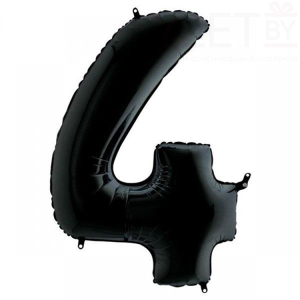 Шар (40"/102см) Цифра, 4, Черный