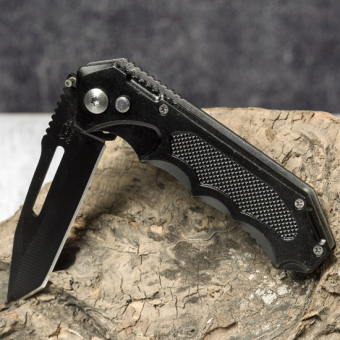 Нож складной черный с прорезью в лезвии AC-806-18