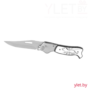 Нож металлический складной с прорезью в чехле (Лев)