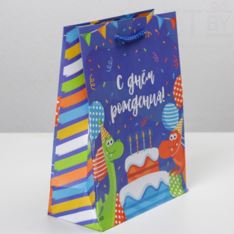 Пакет ламинированный Праздничные динозаврики 18 х 23 х 8 см