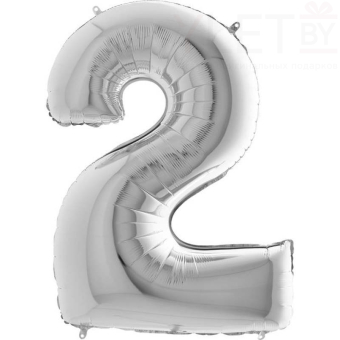 Шар (40''/102 см) Цифра, 2, Серебро