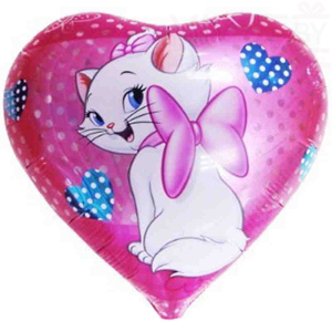 Шар (18"/46 см) Сердце, Кошка с бантиком