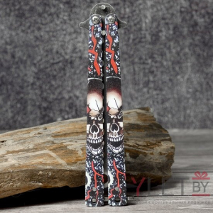 Нож бабочка тренировочный Серые черепа 1