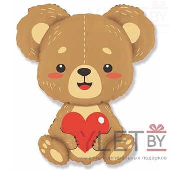 Шар (33''/84 см) Фигура, Медвежонок с сердцем
