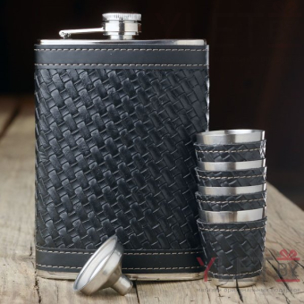 Набор фляжка 4 стопки и дозатор Плетение