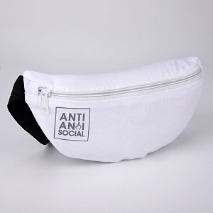 Сумка поясная "Anti social" на молнии, 32* 8*15 см, белый