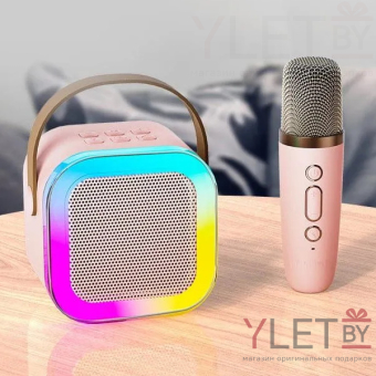 Портативная колонка караоке К12 квадратная Розовая