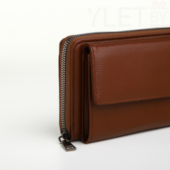 Портмоне-клатч мужской на молнии "Гранд", с наружным карманом, цвет коричневый
