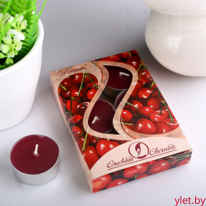Набор чайных свечей ароматических "Вишня", 3,8х1,6 см, 3,5 ч, 12 г, 6 штук