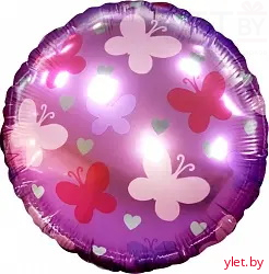 Шар (21''/53 см) Круг, С бабочками, Розовый