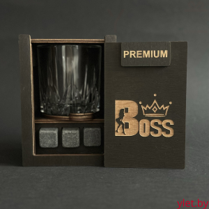 Набор для виски Premium «Boss с короной» (cтакан + 3 камня)