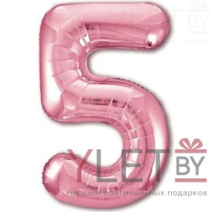 Шар (40''/102 см) Цифра, 5 Slim, Розовый фламинго