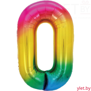 Шар (40''/102 см) Цифра, 0, Радужный, Градиент