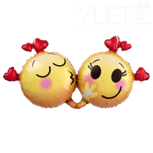 Шар (36''/91 см) Фигура, Влюбленные смайлы, Желтый ПОД ВОЗДУХ