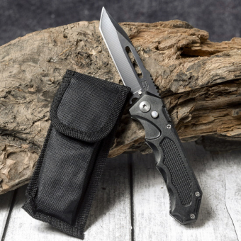 Нож складной черный с прорезью в лезвии AC-806-18