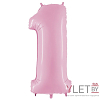 Шар (40''/102 см) Цифра, 1, Розовый фламинго
