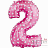 Шар (40″/102 см) Цифра, 2 Сердечки, розовый