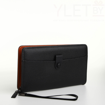 Портмоне-клатч мужской "Капитал" на молнии, с ручкой, наружный карман, цвет чёрный