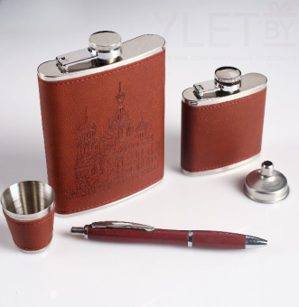 Набор "Собор" 5 в 1: фляжка 240 мл + фляжка 90 мл + рюмка + воронка + ручка