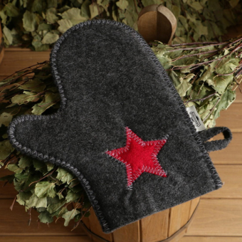 Набор для бани Буденовец. Шапка, коврик, рукавица. Серый