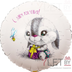 Шар (18''/46 см) Круг, С Днем Рождения. Зайка