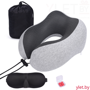 Подушка под голову с эффектом памяти, с чехлом, маской и берушами