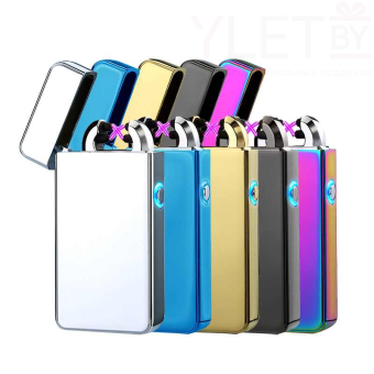 Импульсная зажигалка двойная  Lighter золотая