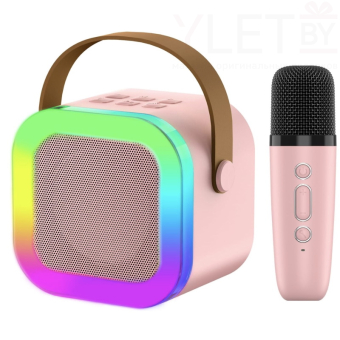 Портативная колонка караоке К12 квадратная Розовая