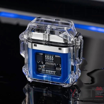 Зажигалка двойная импульсная с подсветкой Микропроцессор, Синяя