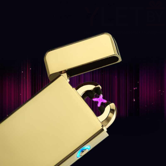 Импульсная зажигалка двойная  Lighter золотая