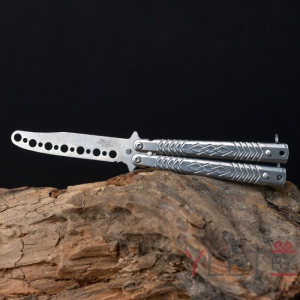 Нож бабочка тренировочный Узор ромбы Серый мини