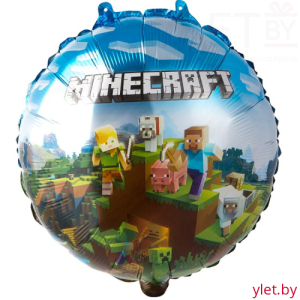 Шар (18''/46 см) Круг, Человечки Пиксельные в городе, майнкрафт