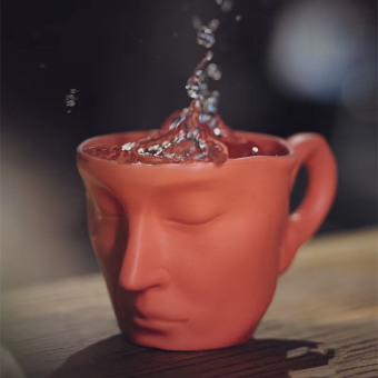 Кружка с блюдцем "Лицо" (красная)