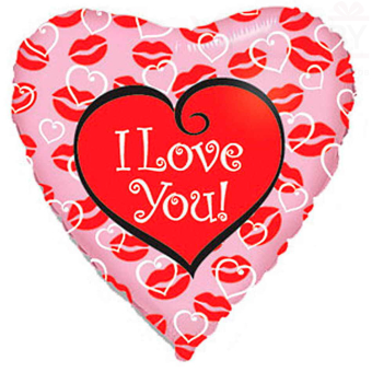 Шар (18''/46 см) Сердце, Я люблю тебя. Поцелуи, Розовый