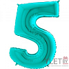 Шар (40"/102 см) Цифра, 5, Бирюзовый Tiffany