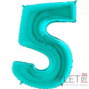 Шар (40"/102 см) Цифра, 5, Бирюзовый Tiffany