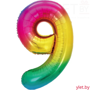 Шар (40''/102 см) Цифра, 9, Радужный, Градиент