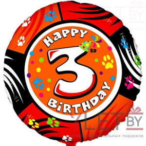 Шар (18''/46 см) Круг, Happy Birthday. Цифра 3