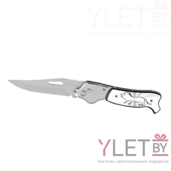 Нож металлический складной с прорезью в чехле (Лев)