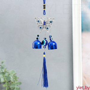 Музыка ветра металл "Ажурная бабочка" от сглаза 2 колокольчика 20 см