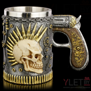 Кружка металлическая Скелет с пистолетом
