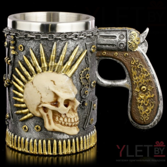 Кружка металлическая Скелет с пистолетом